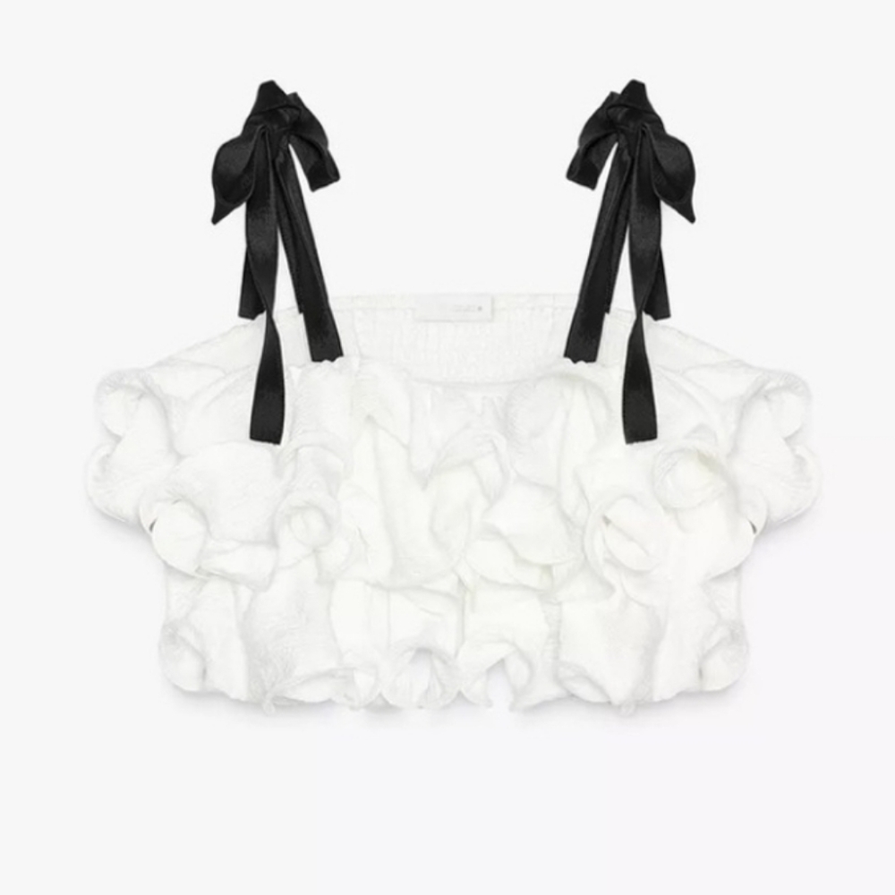 ZARA WHITE TIERED RUFFLE KNIT TOP - Picture 5 of 12